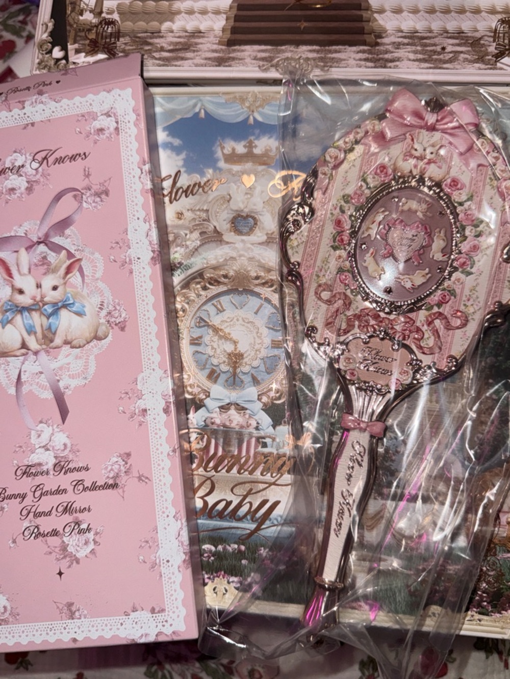 Flower Knows Bunny Pink Decorative Hand Mirror